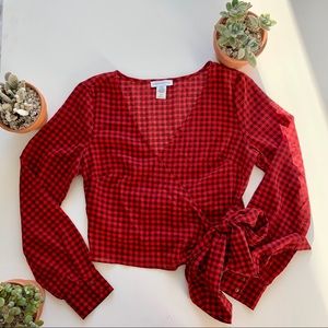 Urban Outfitters Cropped Gingham Wrap Blouse